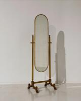 1950’s Big French Fashion Store Mirror, in Brass & Nice Details. Dim = 154 x 46 x 42 cm