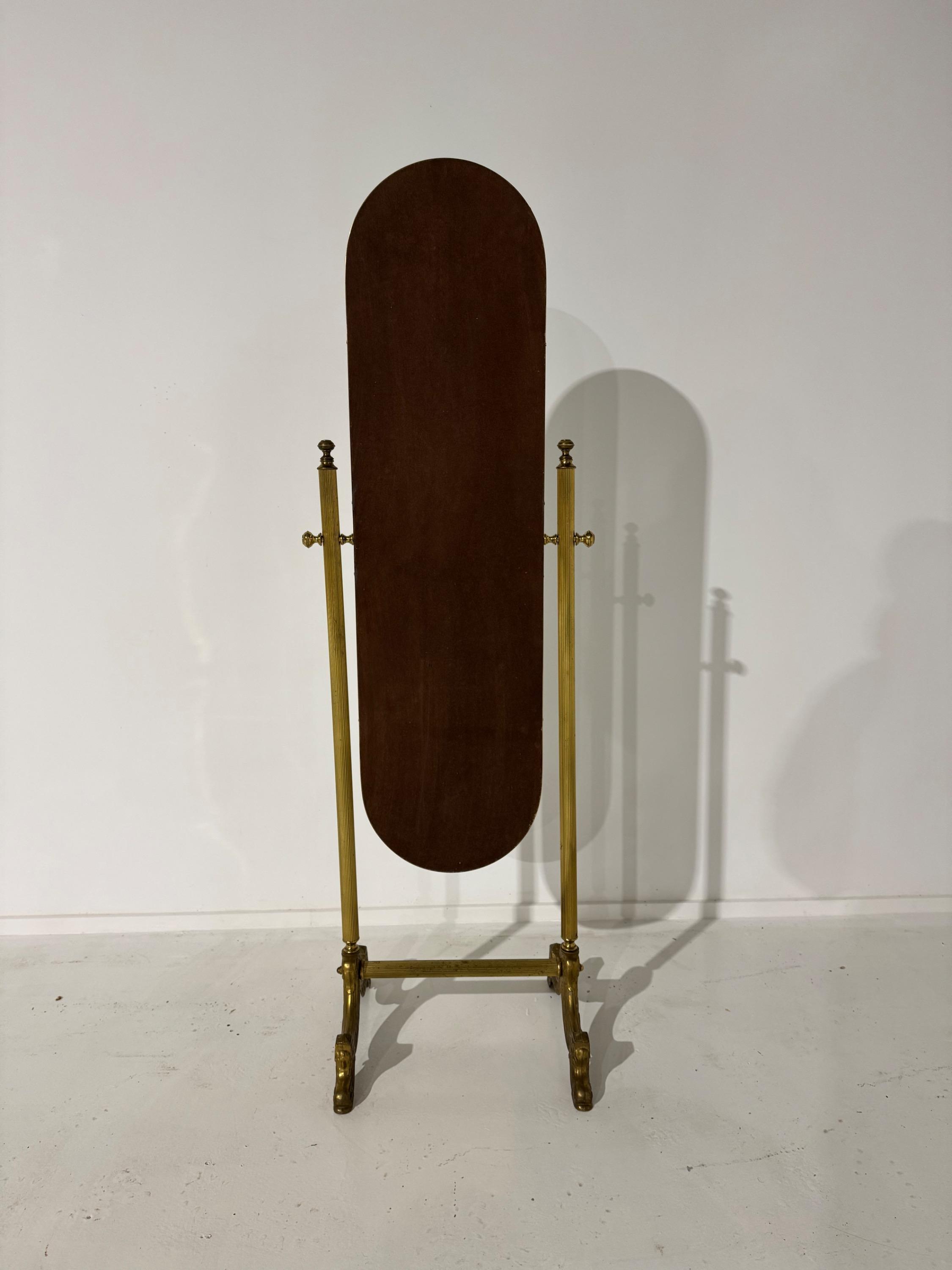 1950’s Big French Fashion Store Mirror, in Brass & Nice Details. Dim = 154 x 46 x 42 cm