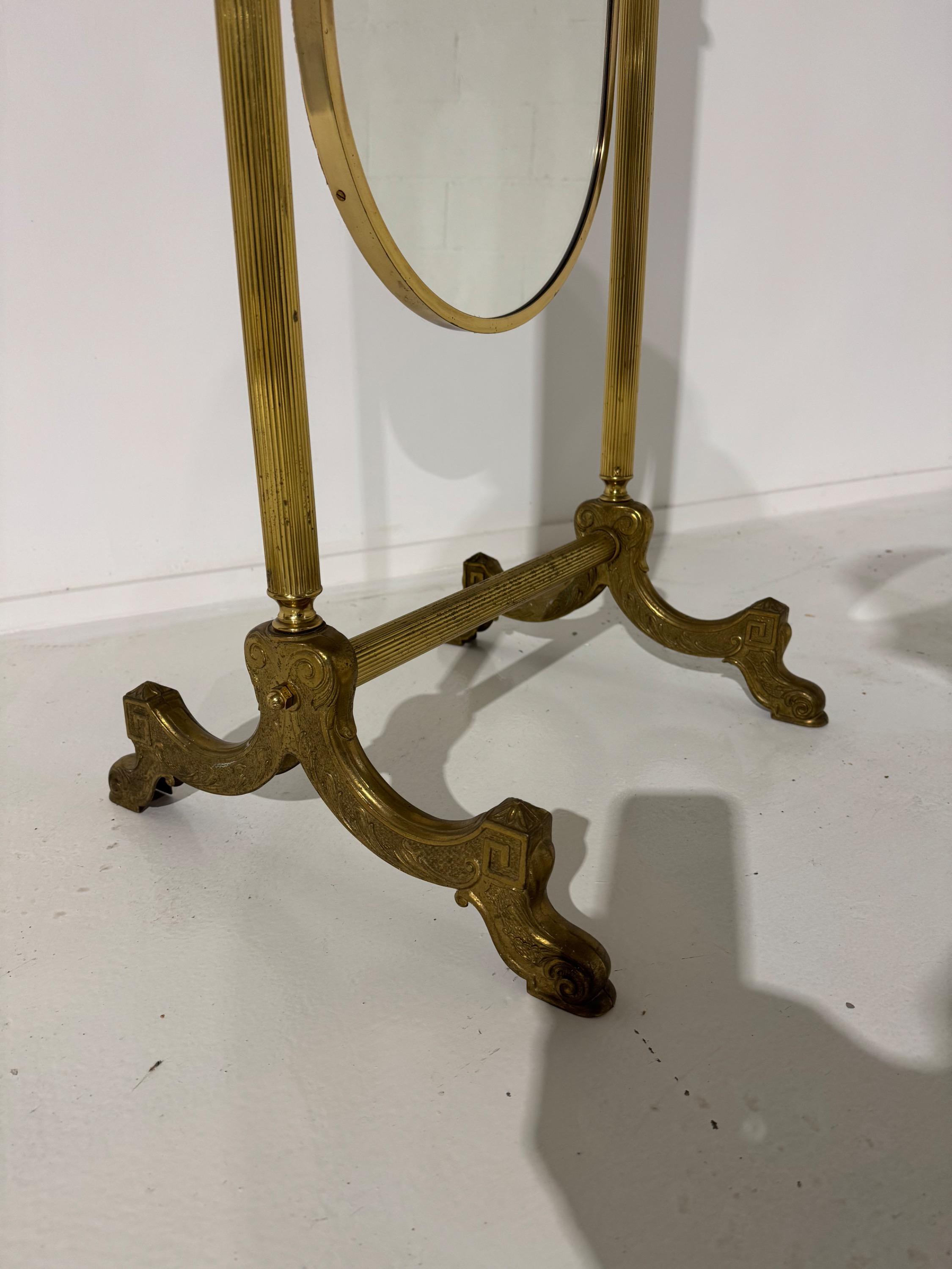 1950’s Big French Fashion Store Mirror, in Brass & Nice Details. Dim = 154 x 46 x 42 cm