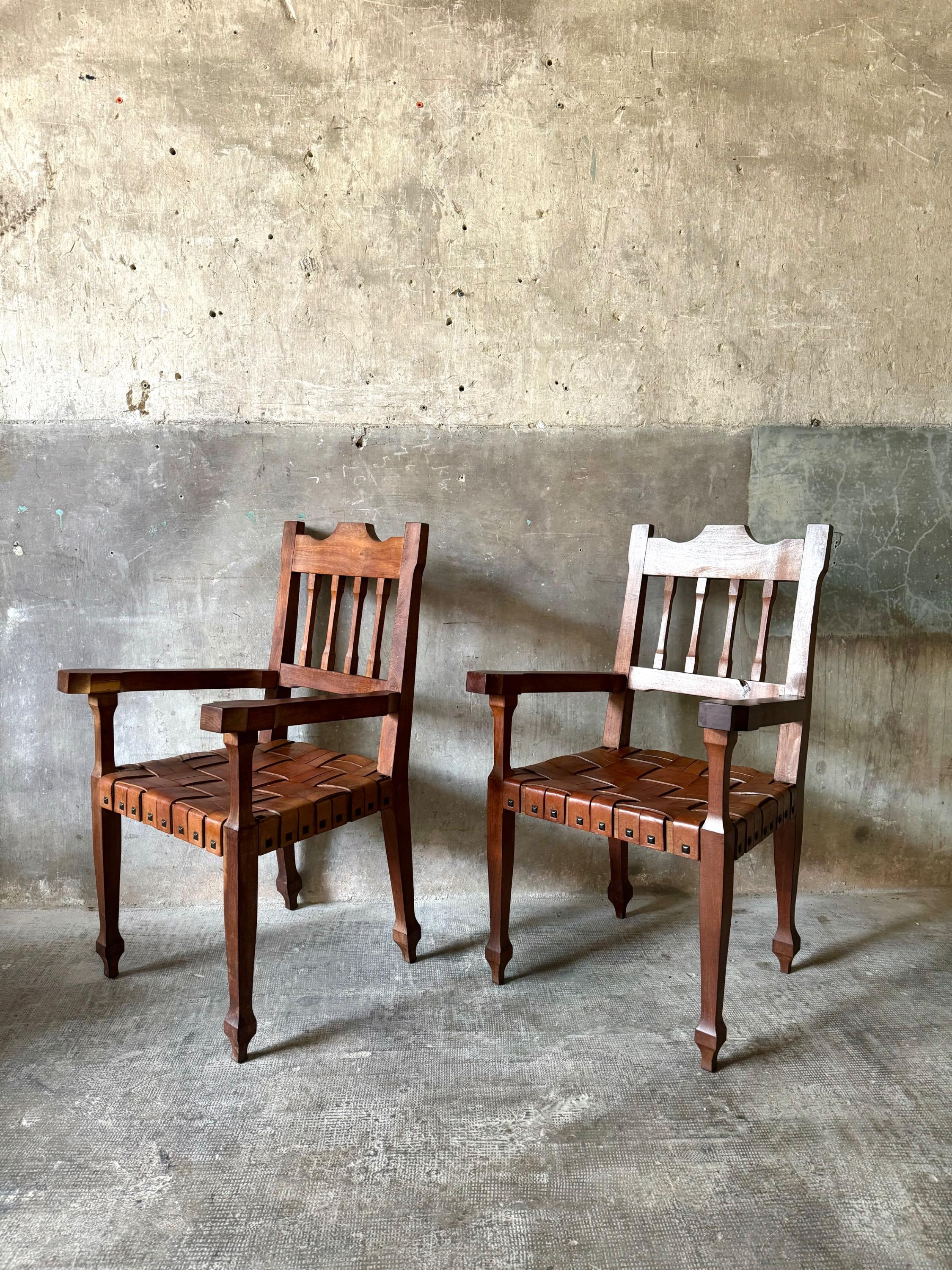 A Pair of Armchairs In Solid wood & Leather, Argentina 1950’s