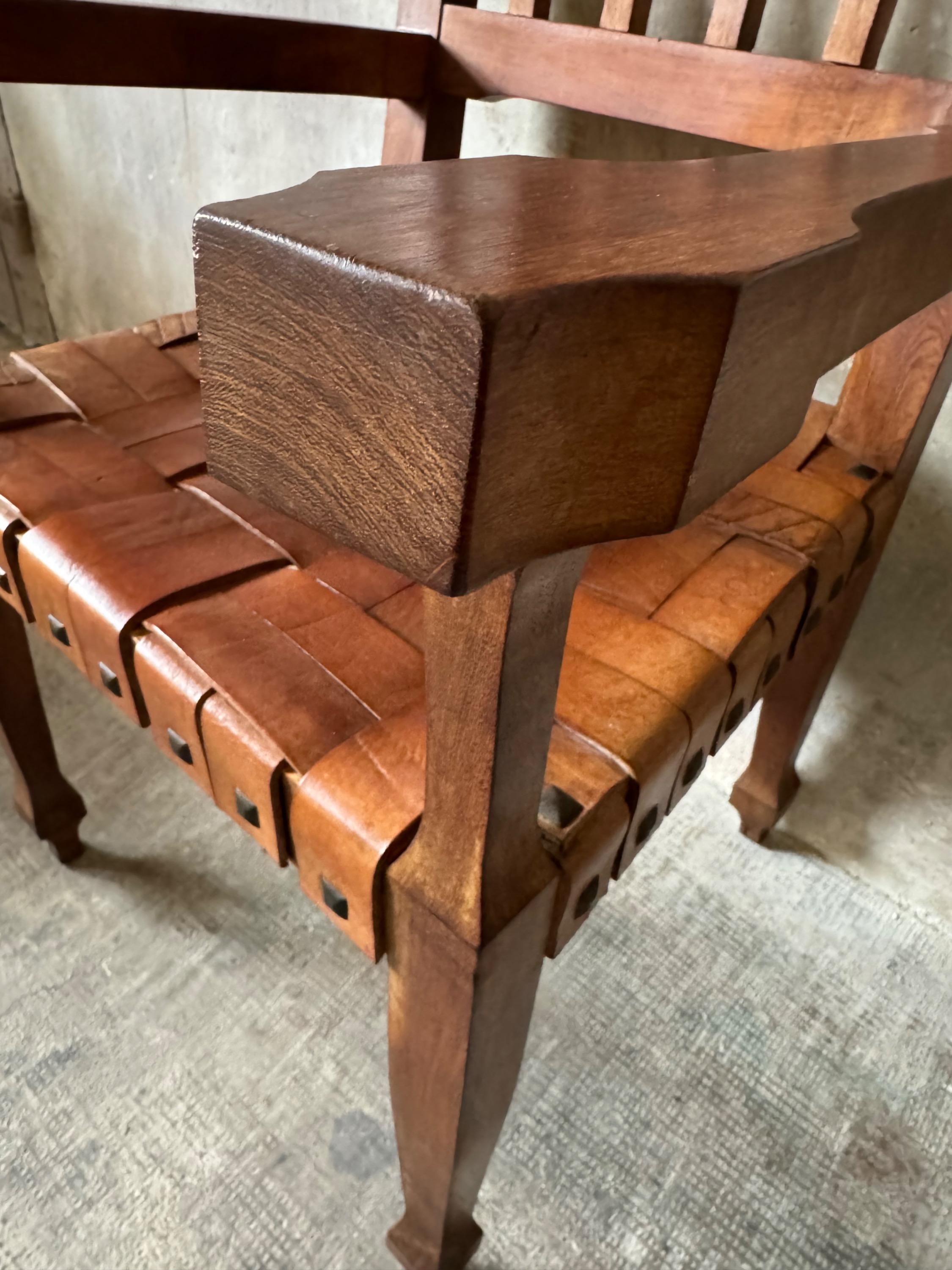 A Pair of Armchairs In Solid wood & Leather, Argentina 1950’s