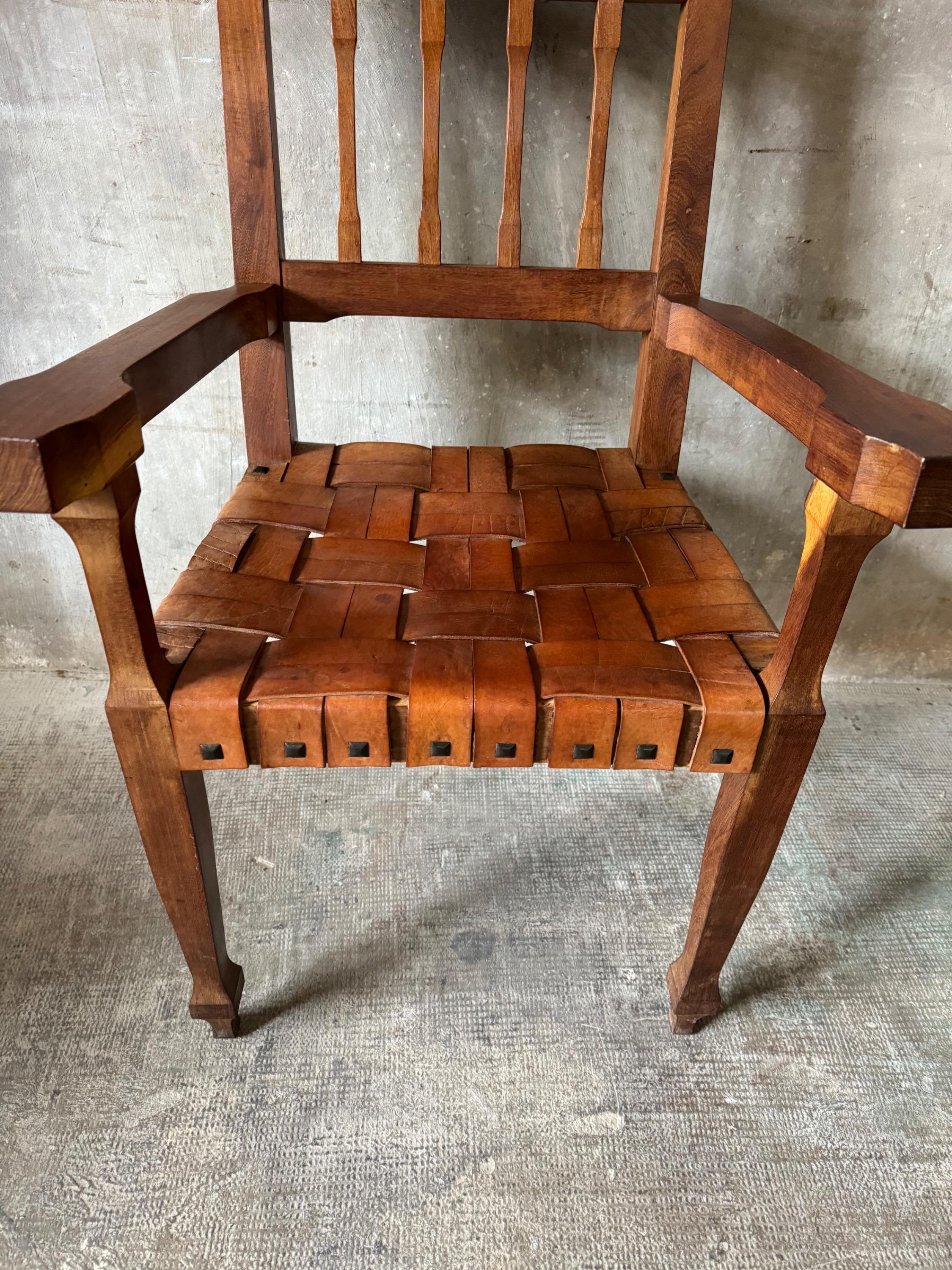 A Pair of Armchairs In Solid wood & Leather, Argentina 1950’s