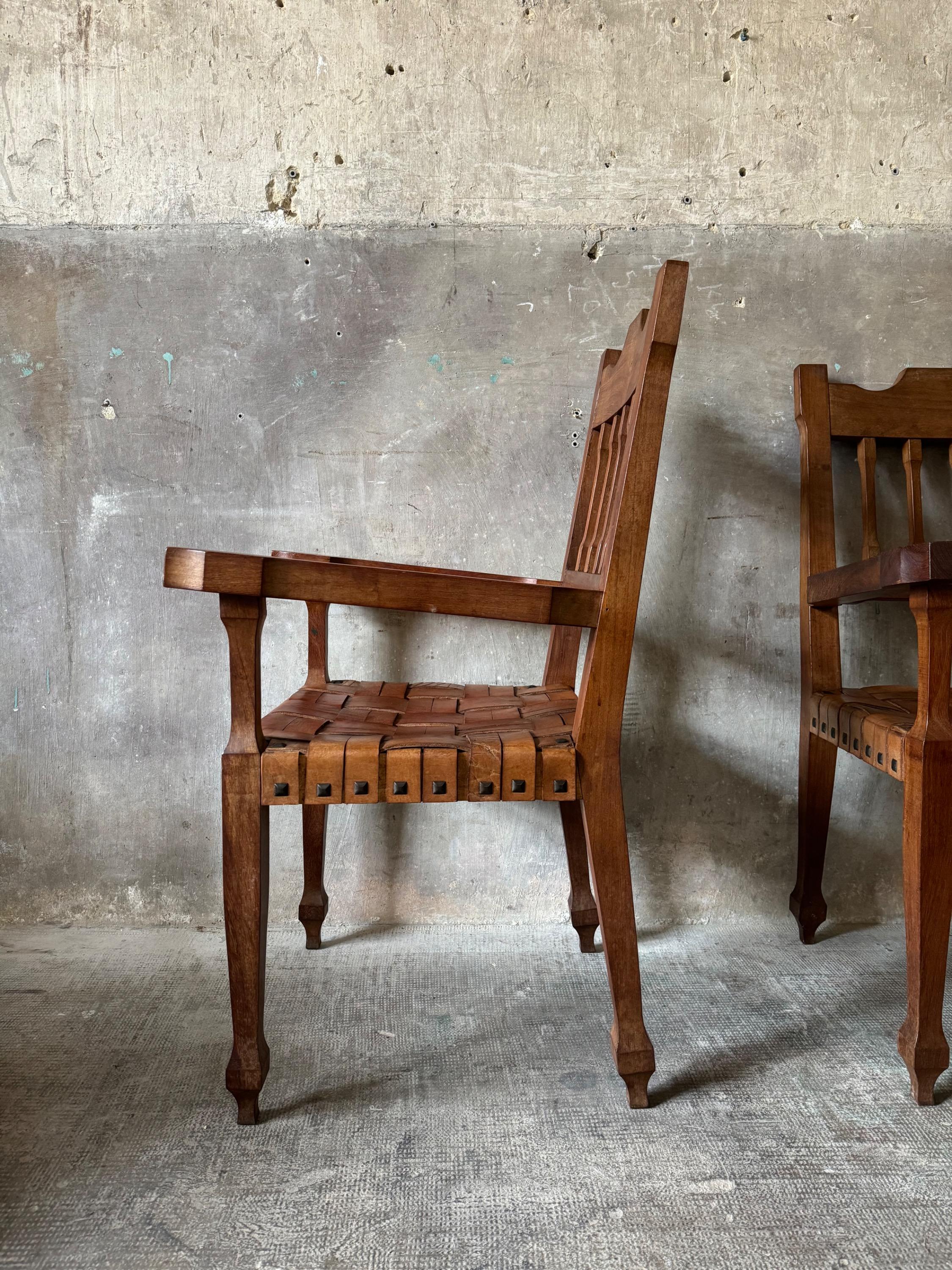 A Pair of Armchairs In Solid wood & Leather, Argentina 1950’s