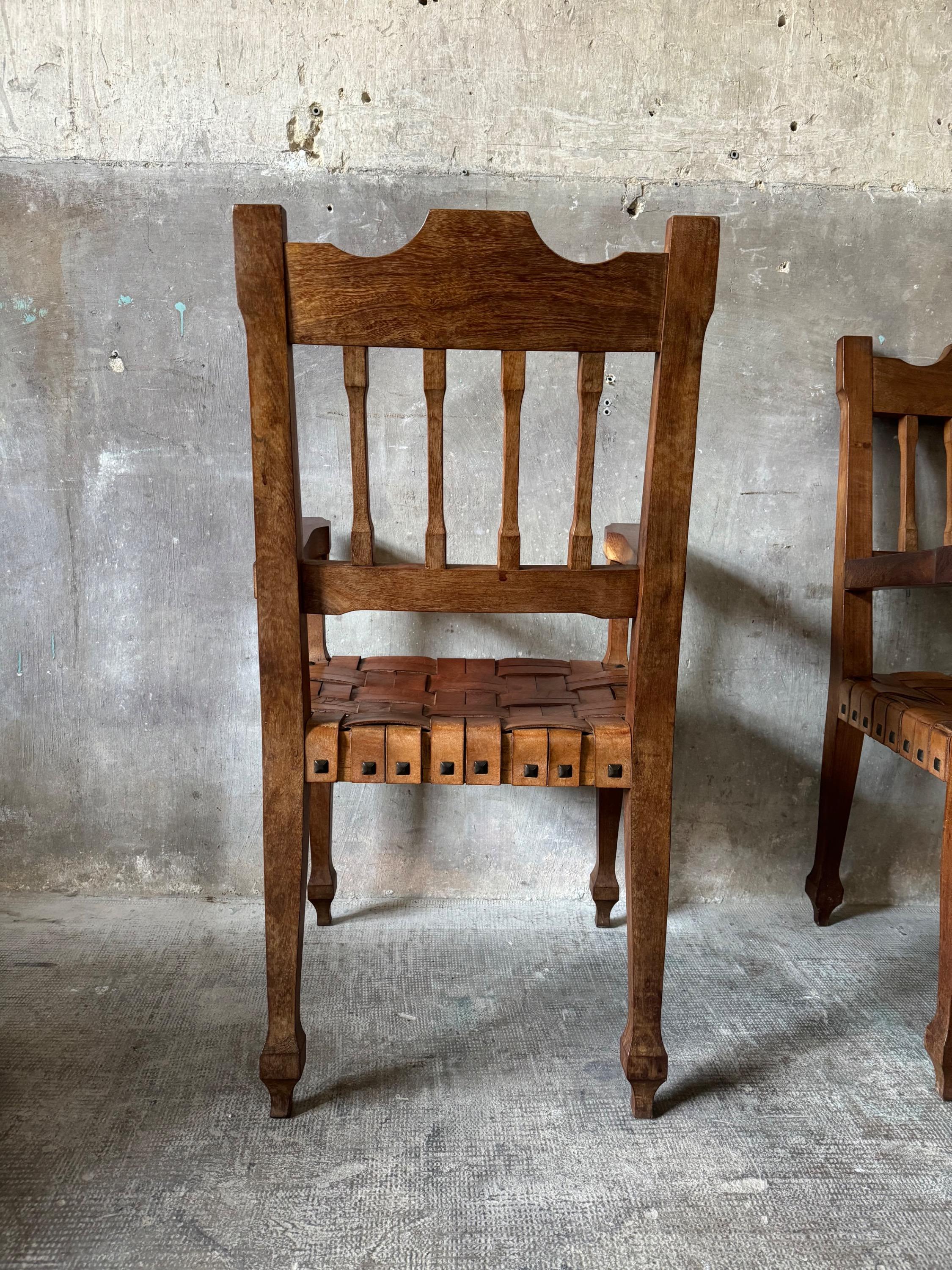 A Pair of Armchairs In Solid wood & Leather, Argentina 1950’s