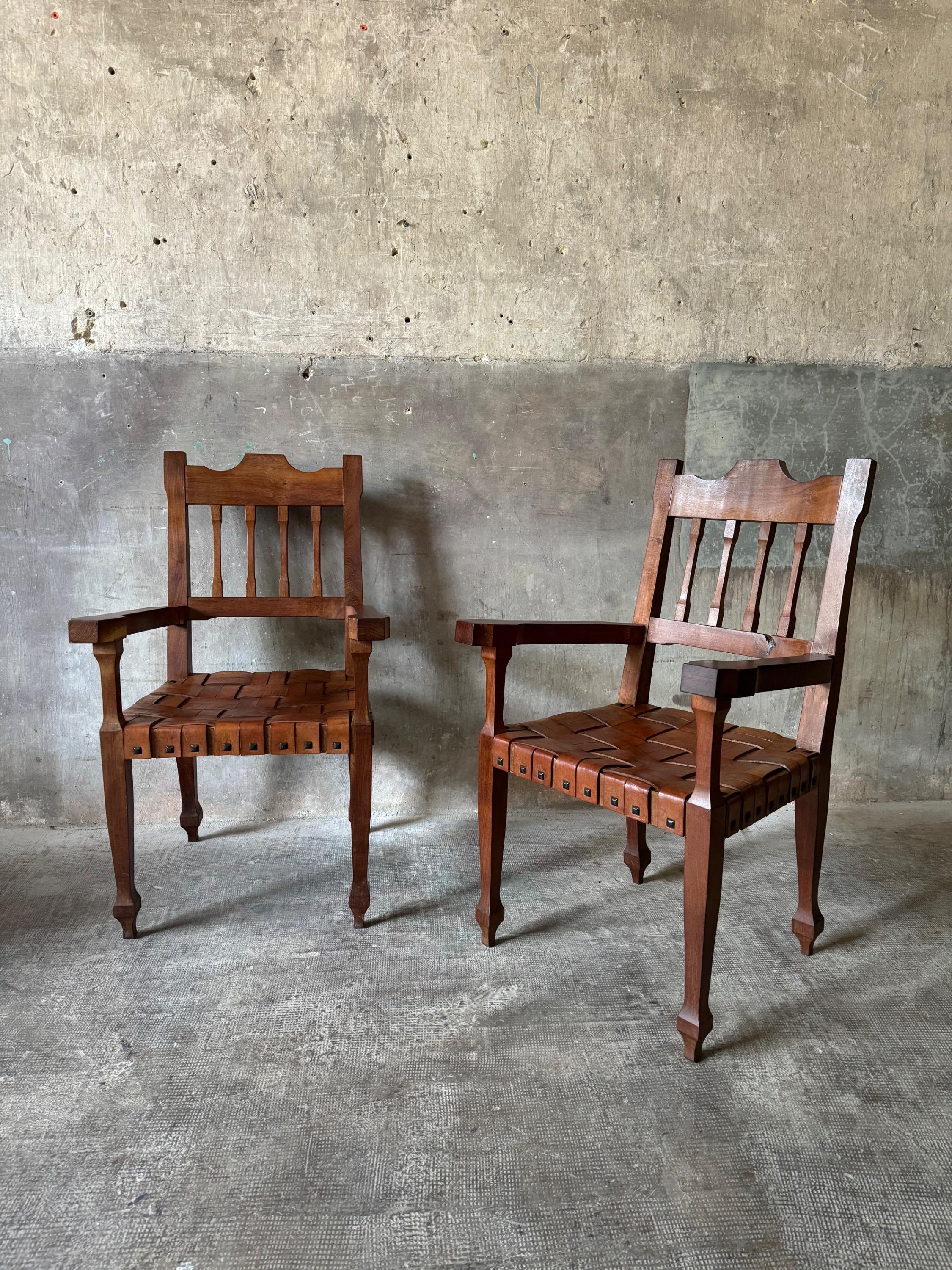 A Pair of Armchairs In Solid wood & Leather, Argentina 1950’s