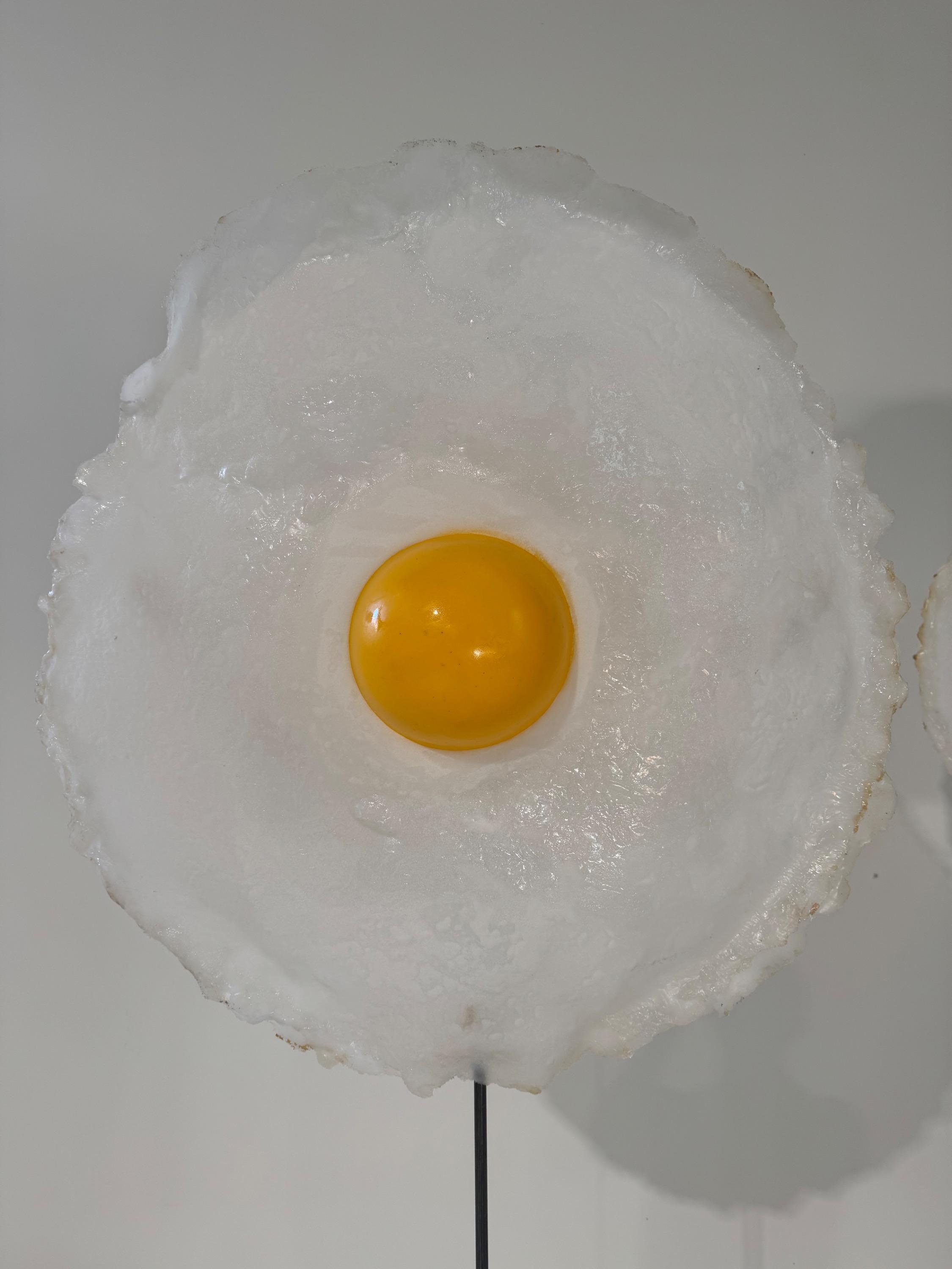 Amazing & Rare Big Pair of « Sunny Side Up » Egg Floor Lamp By Michel Froment Circa 1990’s. Dim = H 225 cm / Diam Egg 100 cm