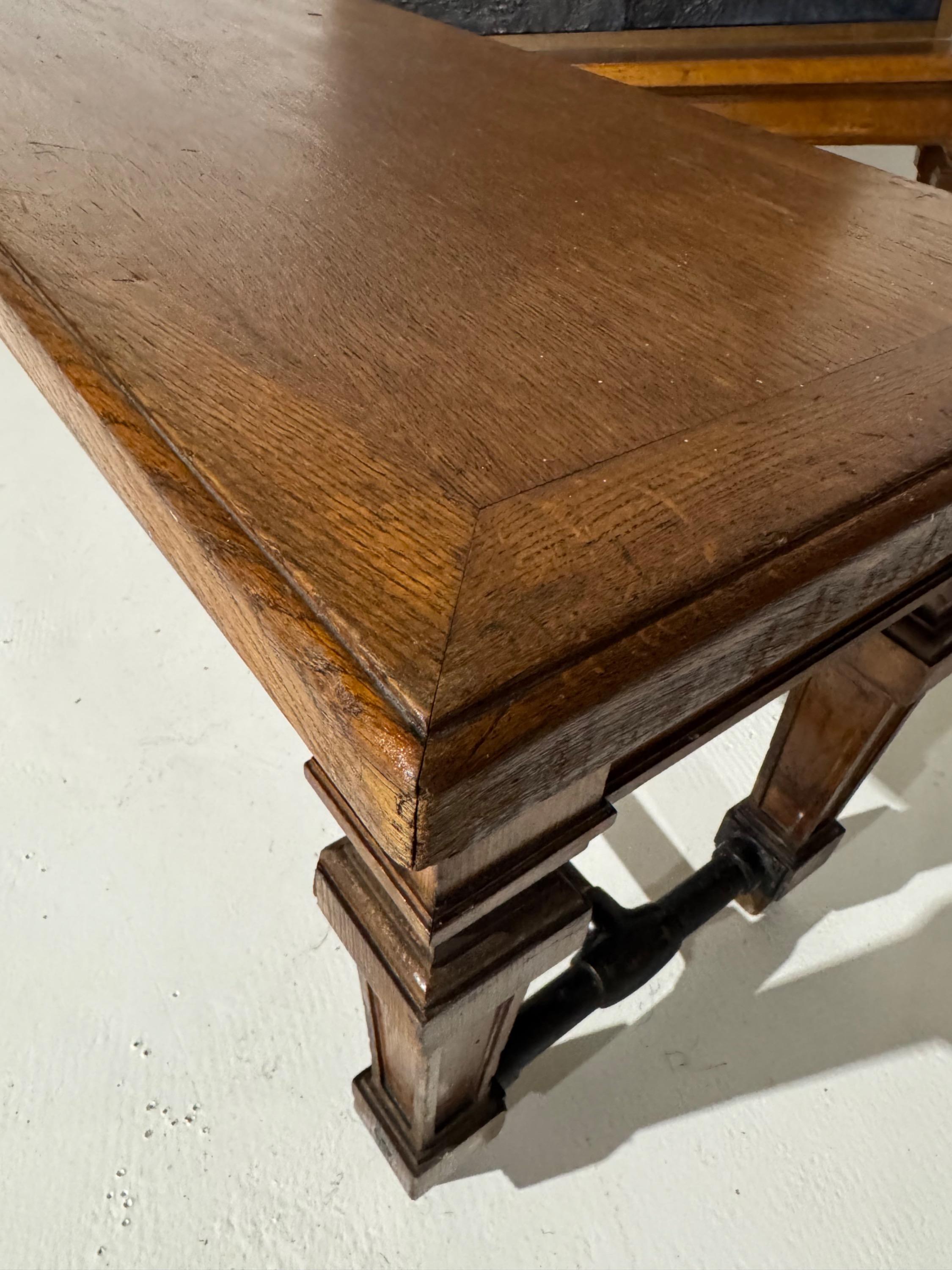 Amazing Pair of Big French Bench in Solid Oak Wood & Cast Iron . Made For The « Banque de France » Circa 1930  Dim Each = 300 x 45 x 50 cm