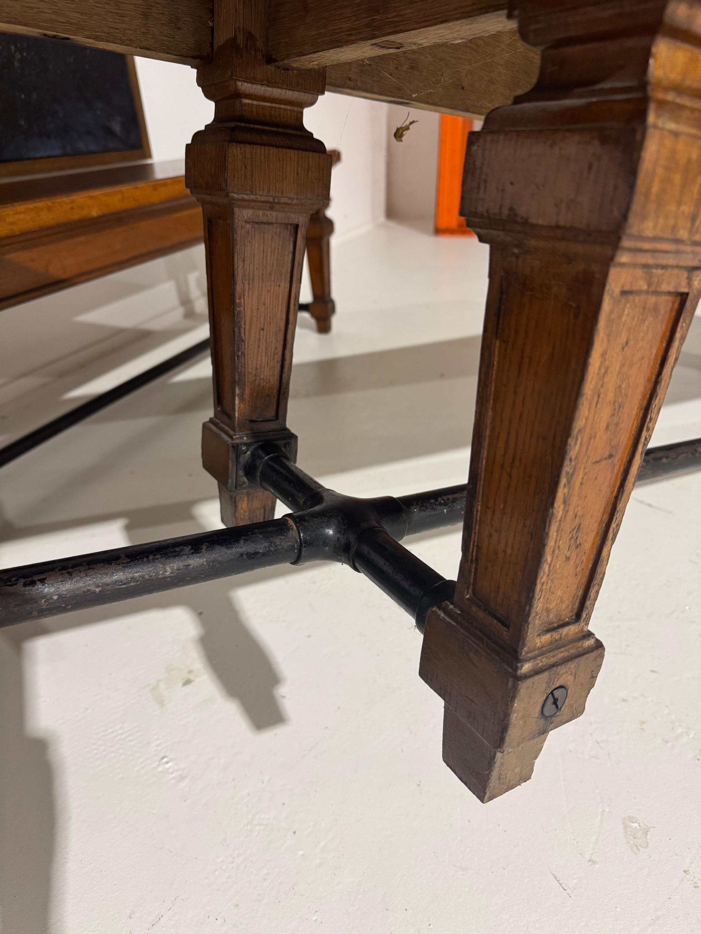 Amazing Pair of Big French Bench in Solid Oak Wood & Cast Iron . Made For The « Banque de France » Circa 1930  Dim Each = 300 x 45 x 50 cm