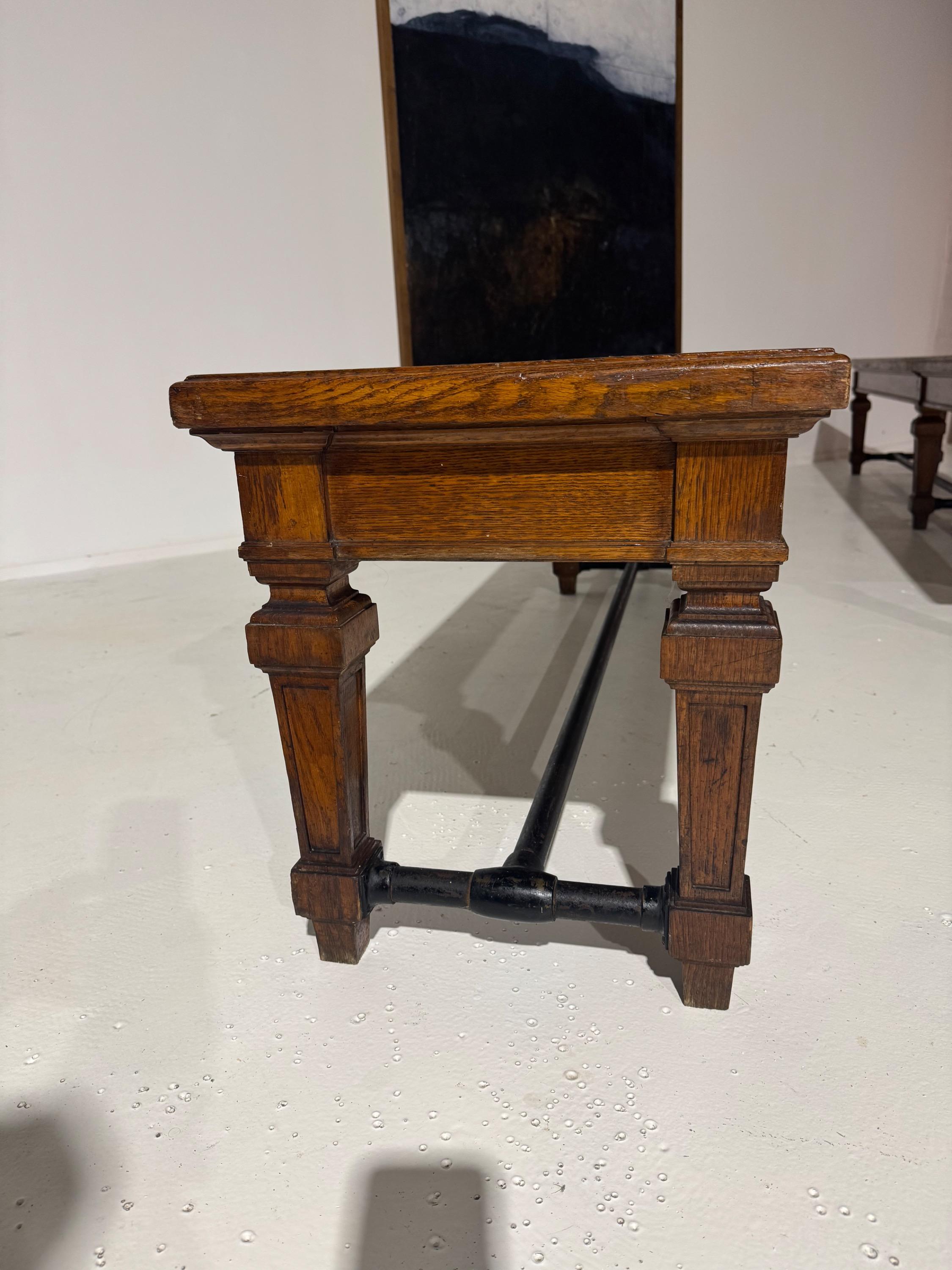 Amazing Pair of Big French Bench in Solid Oak Wood & Cast Iron . Made For The « Banque de France » Circa 1930  Dim Each = 300 x 45 x 50 cm