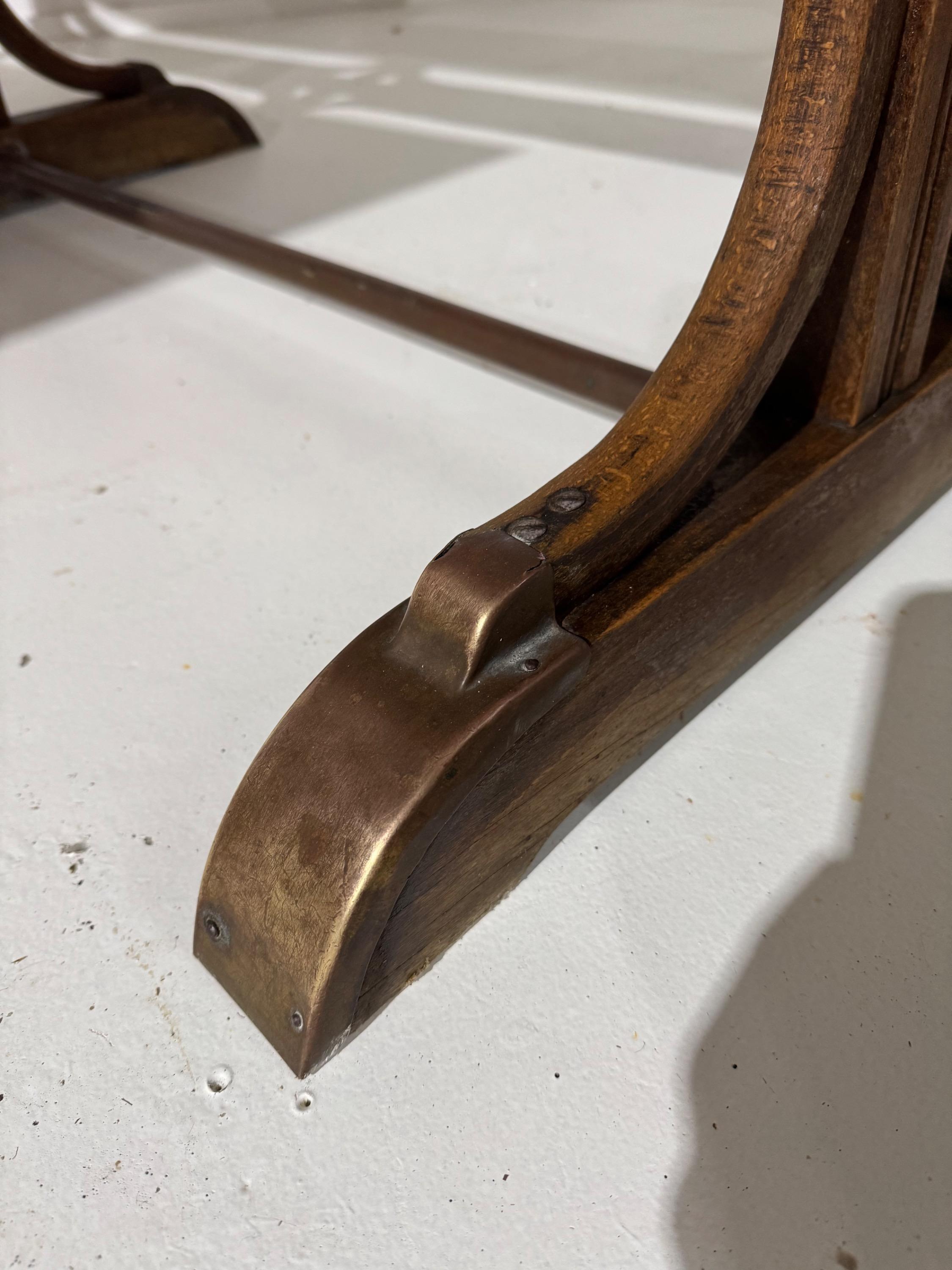 Beautiful Pair Of Big « Fishel » Tables in Bent Beech Wood, Wax Canvas Top & Brass details Circa 1920’s Dim Each = 200 x 70 x 75,5 cm