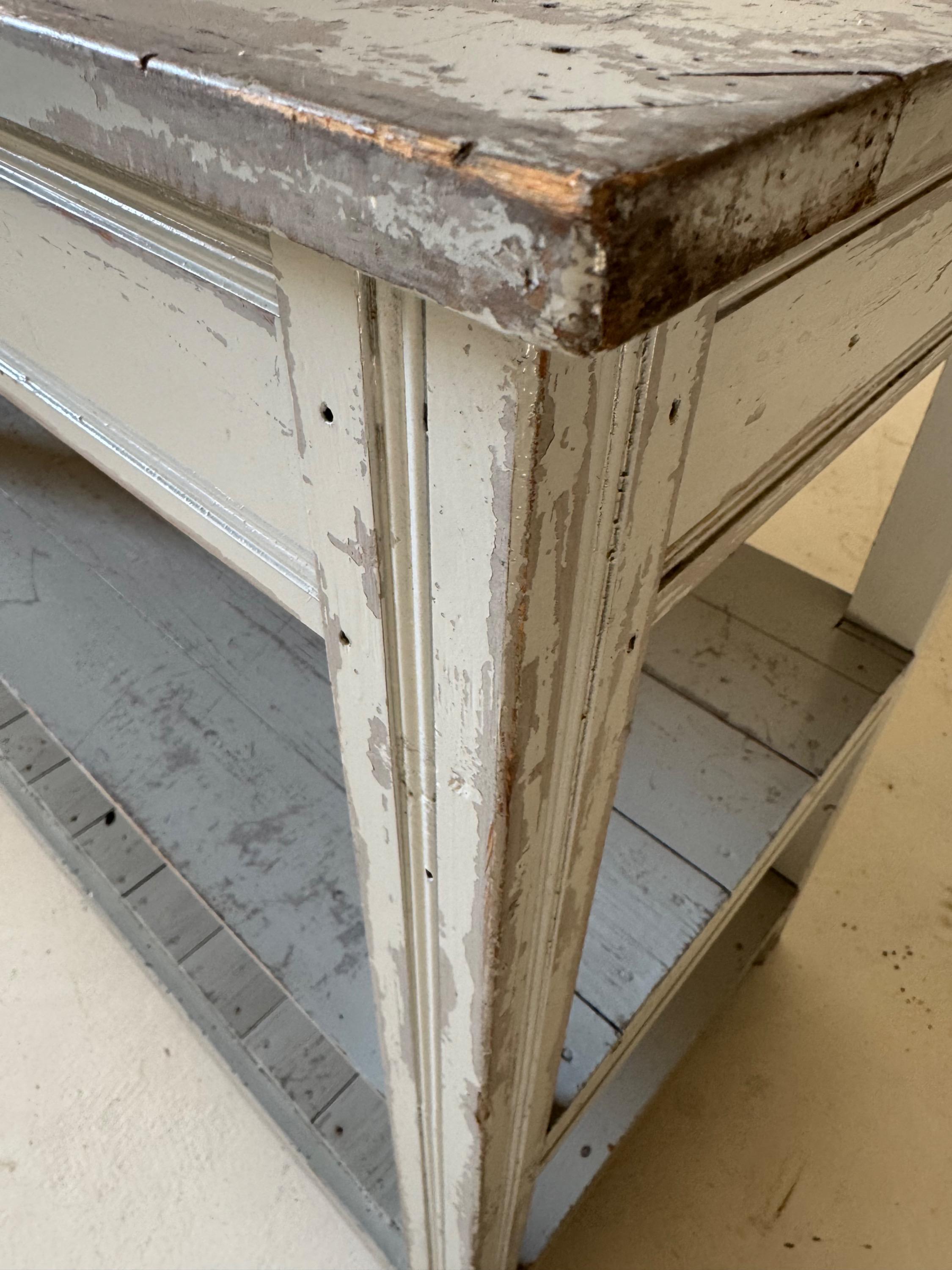 Big French Drapery Table Circa 1920’s With Nice Original Time Patina. Dim = 314 x 56 x 96 cm