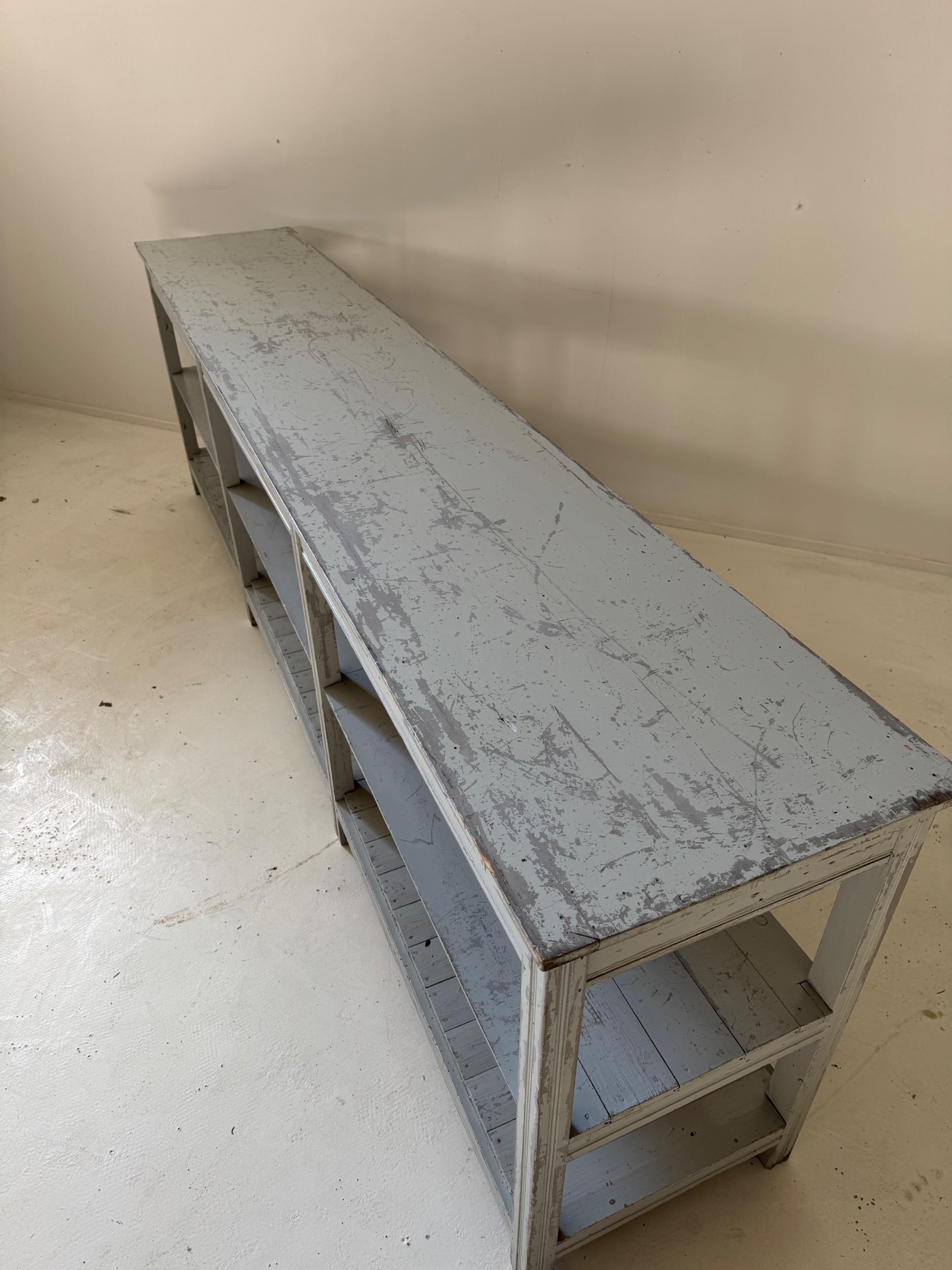 Big French Drapery Table Circa 1920’s With Nice Original Time Patina. Dim = 314 x 56 x 96 cm