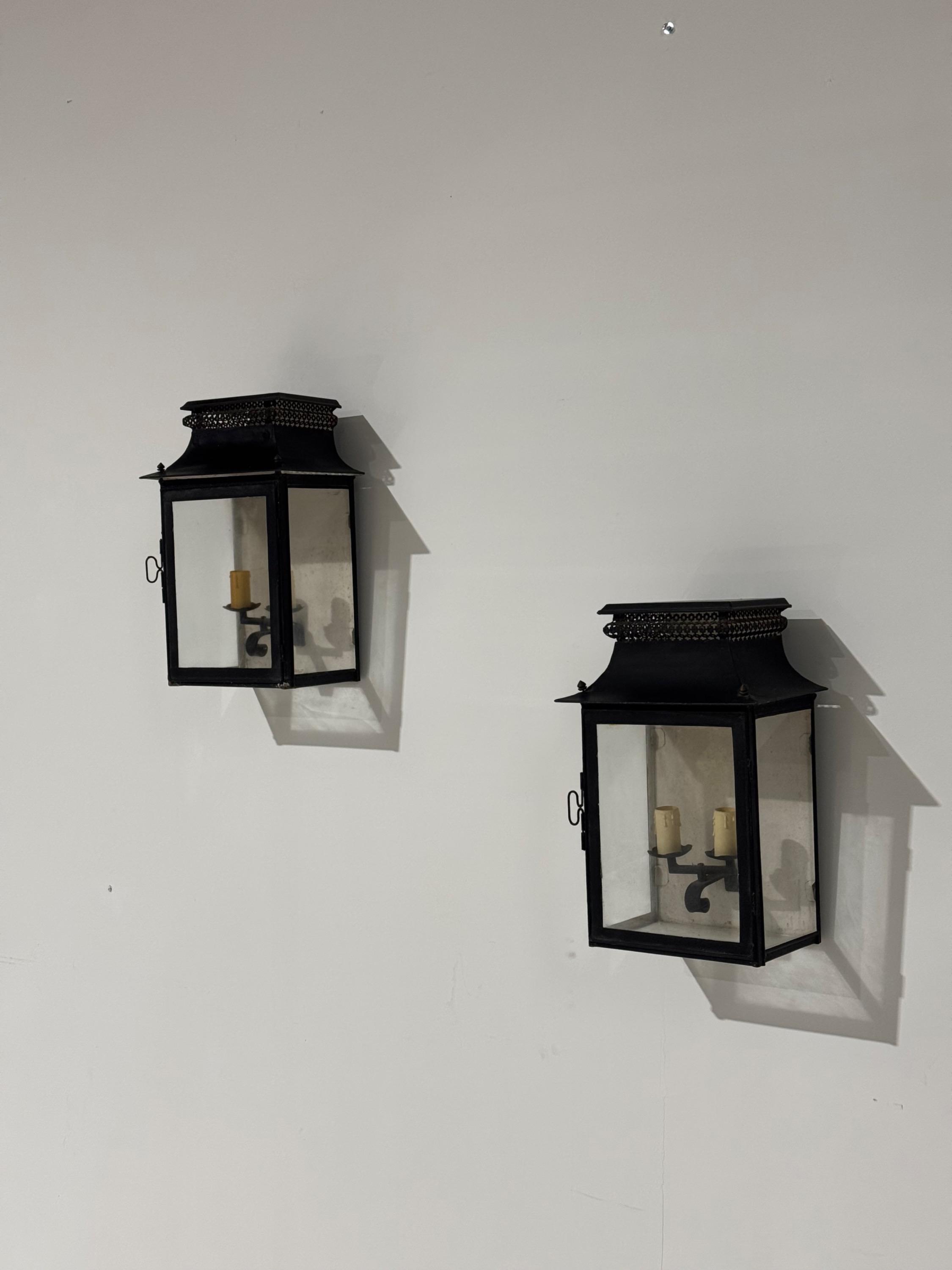 Classic Pair of French Wall Lanterns End of 19th Century, Electrfied in 1950