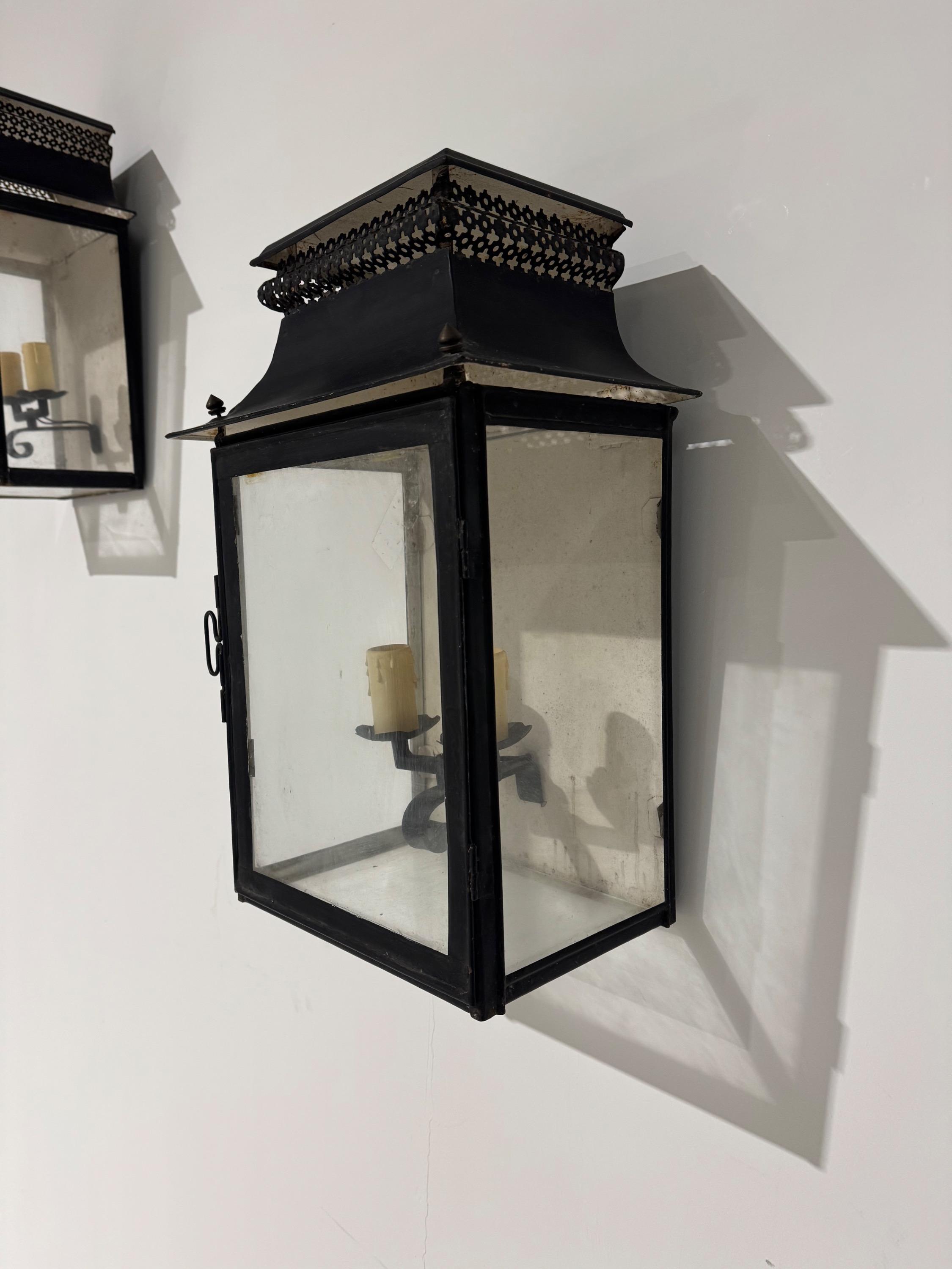 Classic Pair of French Wall Lanterns End of 19th Century, Electrfied in 1950