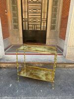 Mid 20th Century Maison Bagués Additional Table, in Bronze & Eglomised Glasses. Dim = 60 x 30 x 60 cm