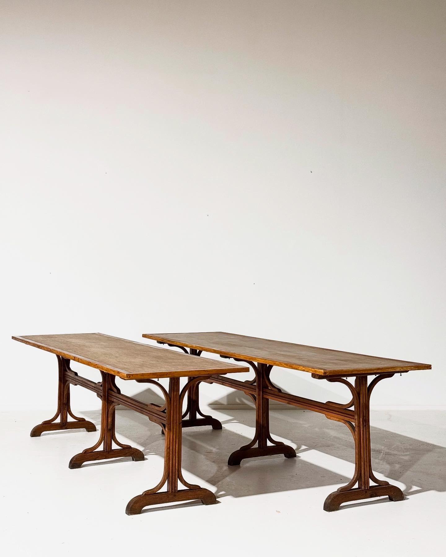 Pair Of Big « Fishel » Tables in Bent Beech Wood Circa 1920’s Dim = 260 x 70 x 75 cm