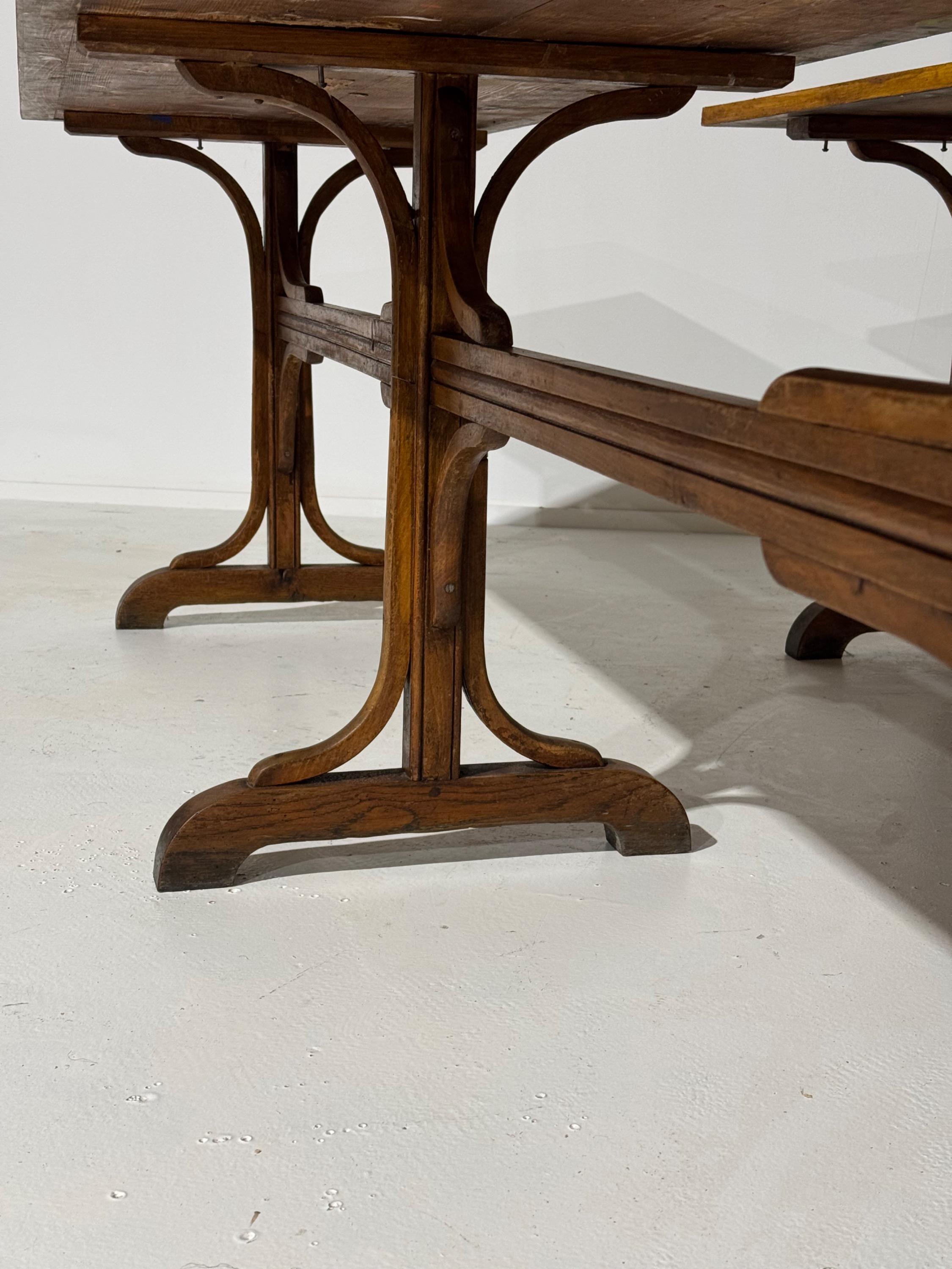 Pair Of Big « Fishel » Tables in Bent Beech Wood Circa 1920’s Dim = 260 x 70 x 75 cm