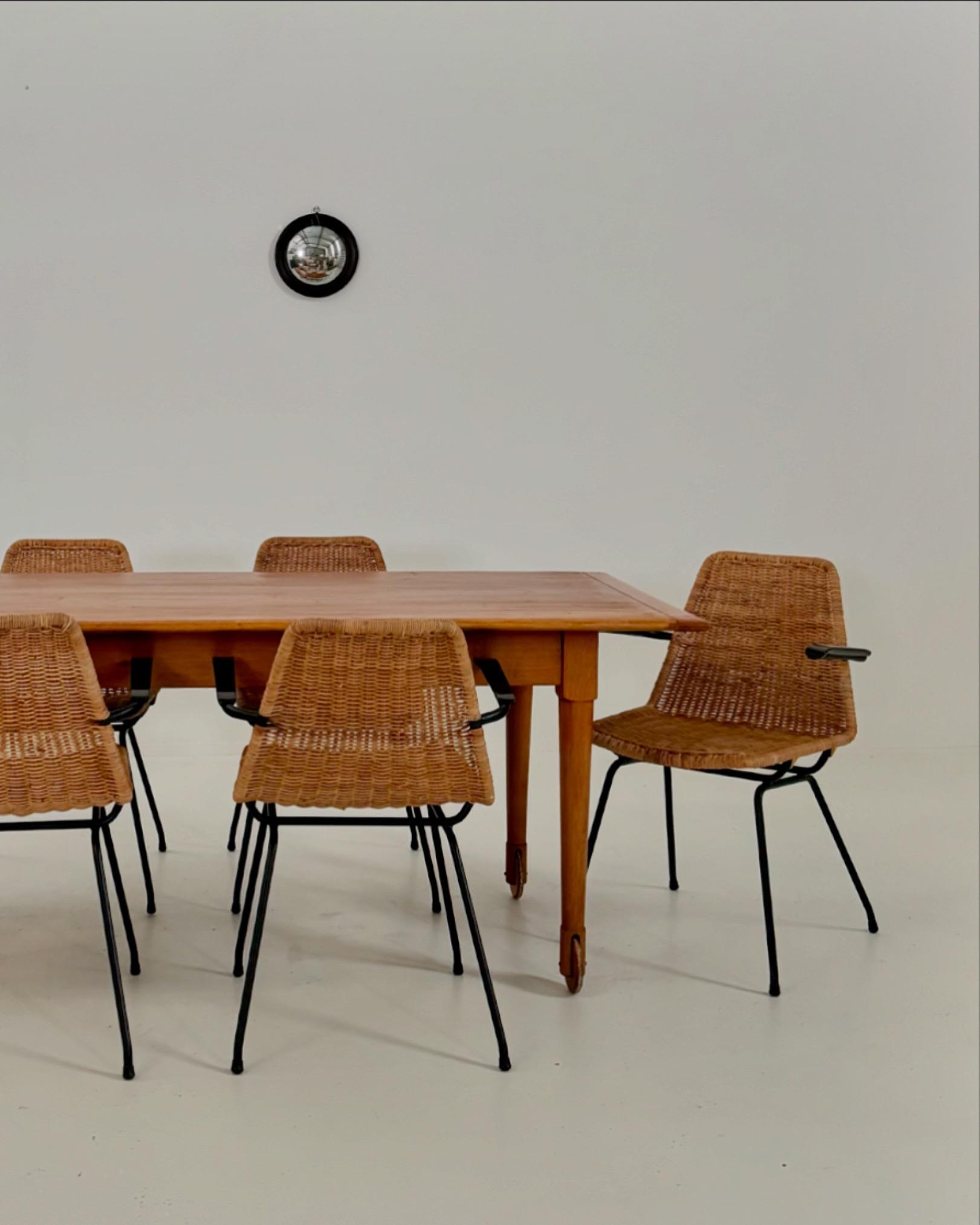 Super Set of 6 Dinning Chairs In Rattan & Painted Metal, Netherland Circa 1980